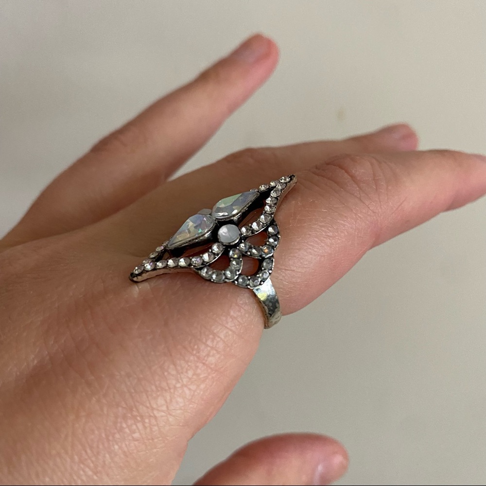 Silver Tone Geometric Iridescent Rhinestone Ring - Picture 3 of 4